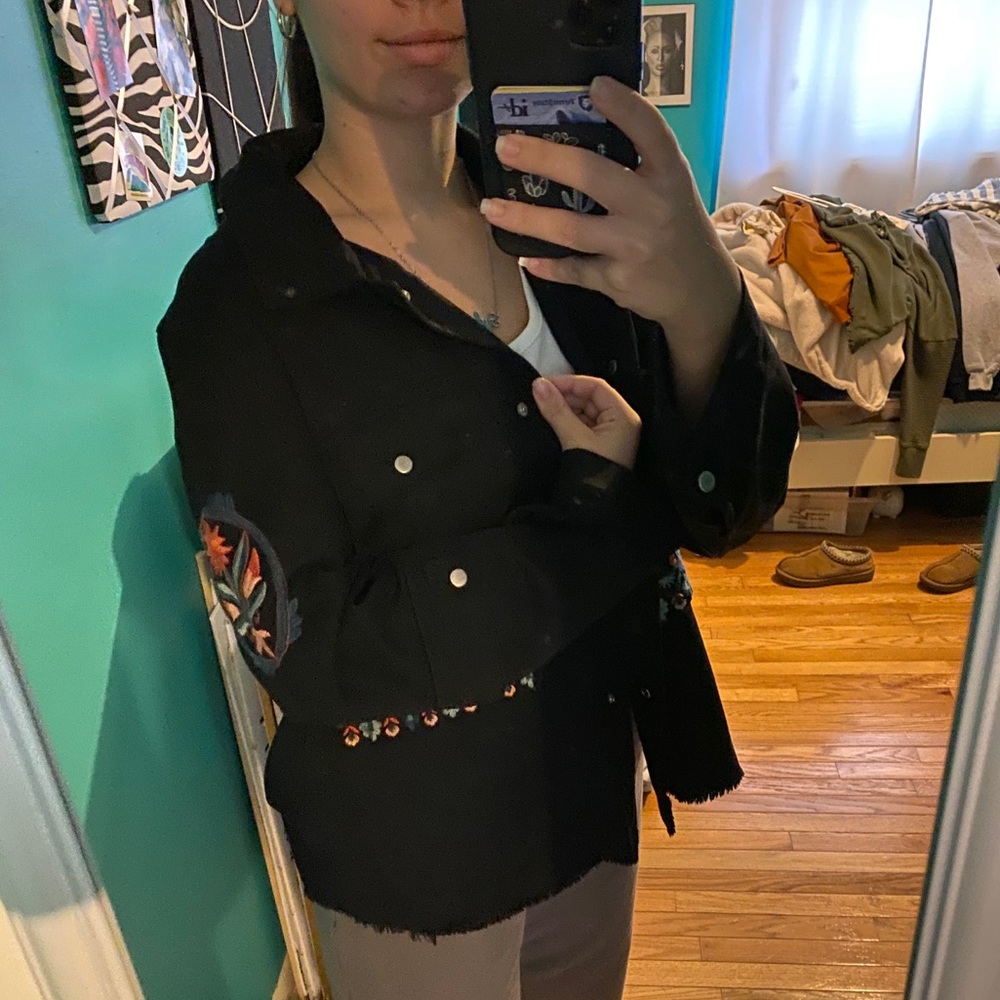 Embroidered navy jacket